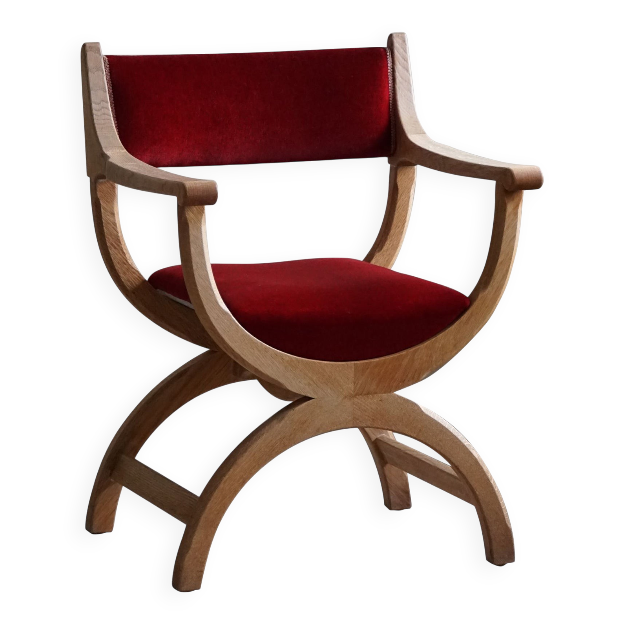 Henning Kjærnulf, armchair in oak and velvet, model "Kurul", mid-century, 1960s.