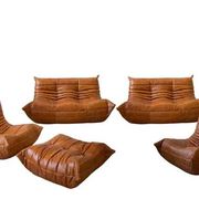 Togo Set of 2 Two-Seater Sofas, 2 Armchairs and an Ottoman in Dubai Pine Leather