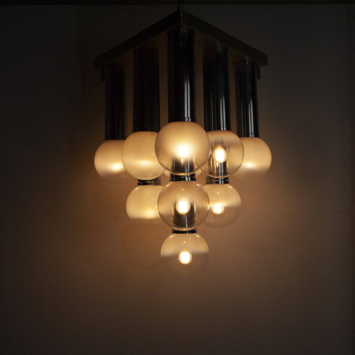 Chandelier with satin glass lights, Italy, 1970s