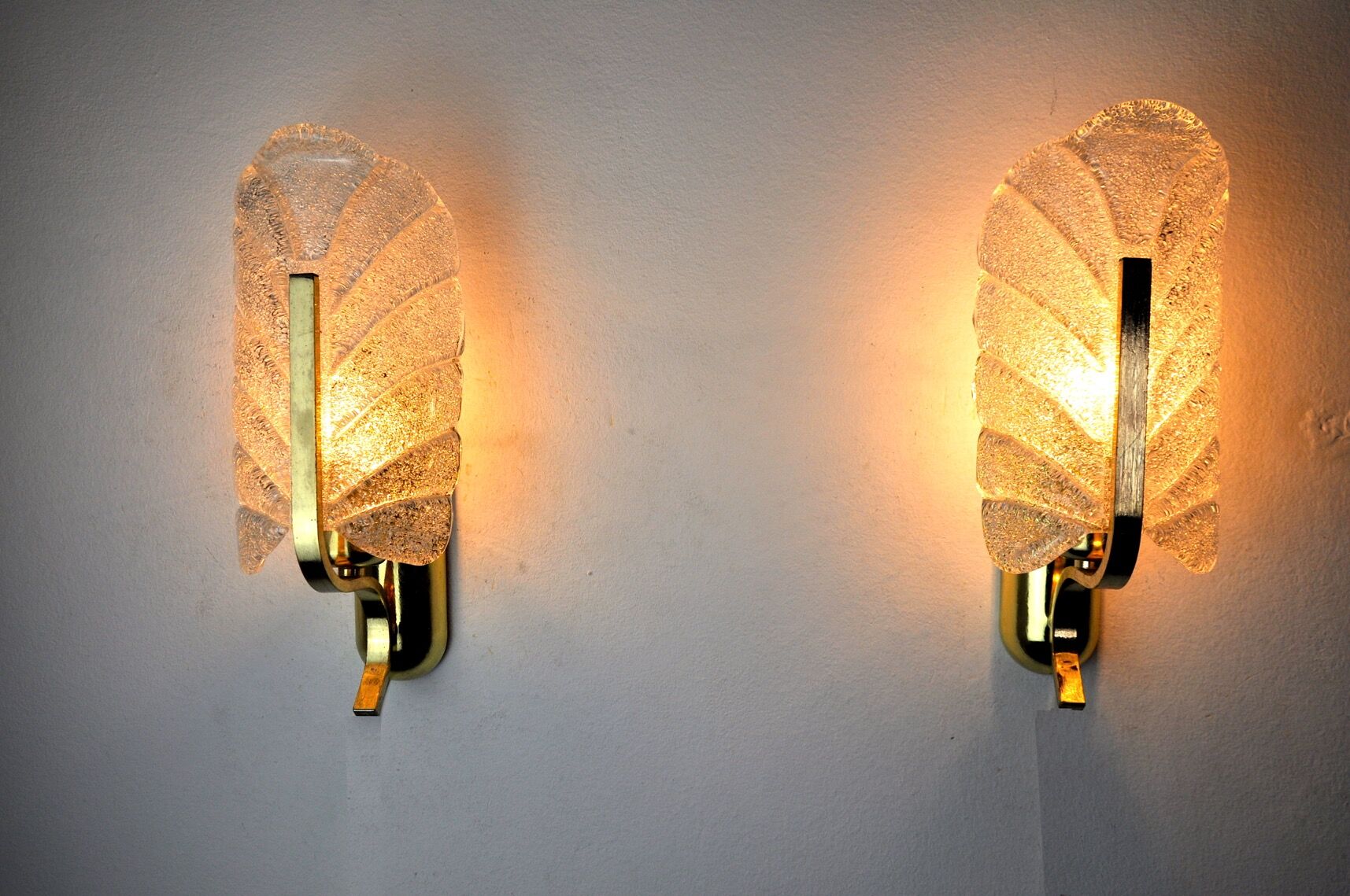 Pair of "leaf" wall lamps by Carl Fagerlund, Murano glass, Germany, 1970