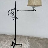 Lampadaire en fer forgé et cannage, 1970