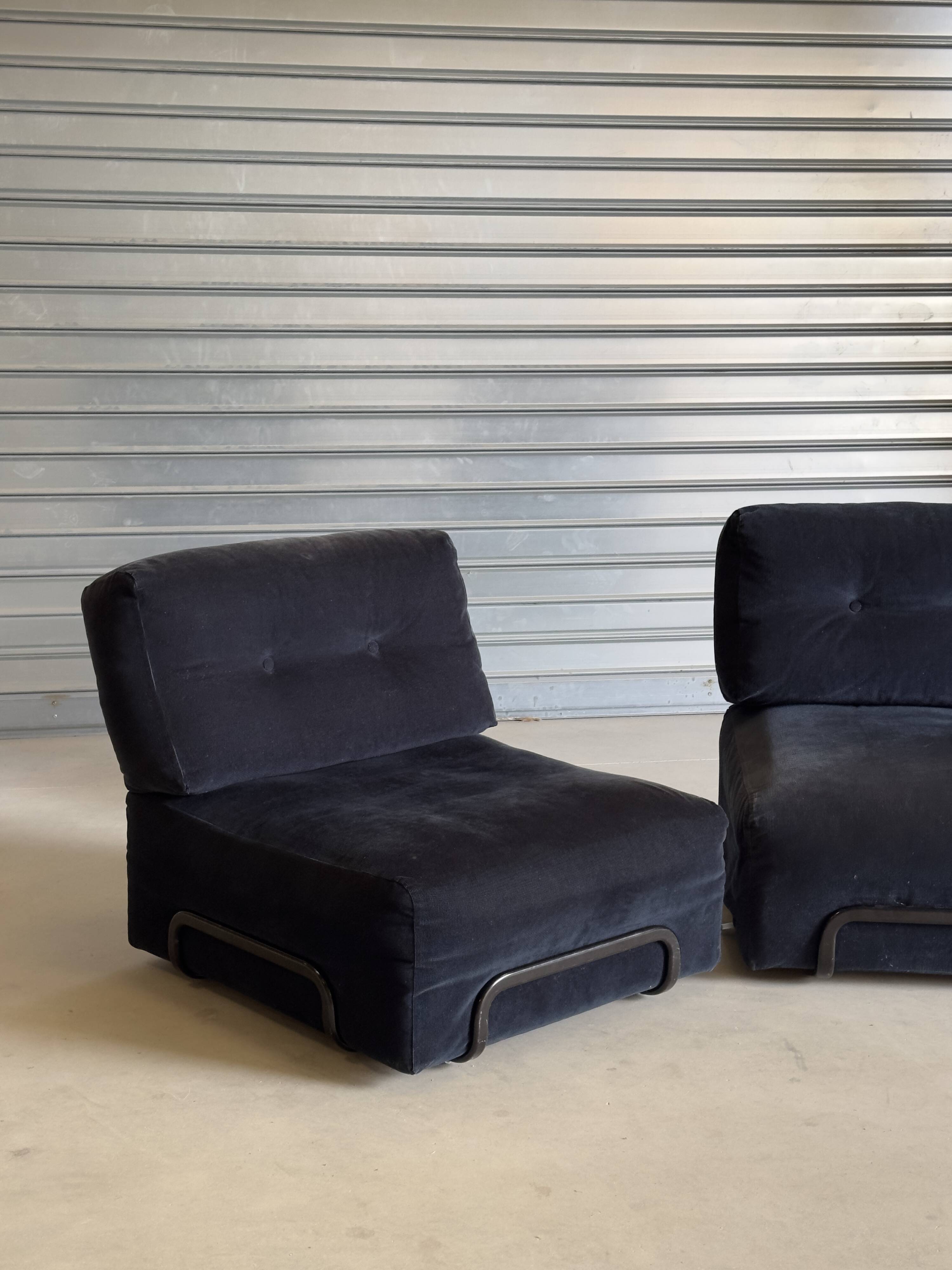 Canapé modulaire vintage en velours bleu nuit – 2 modules