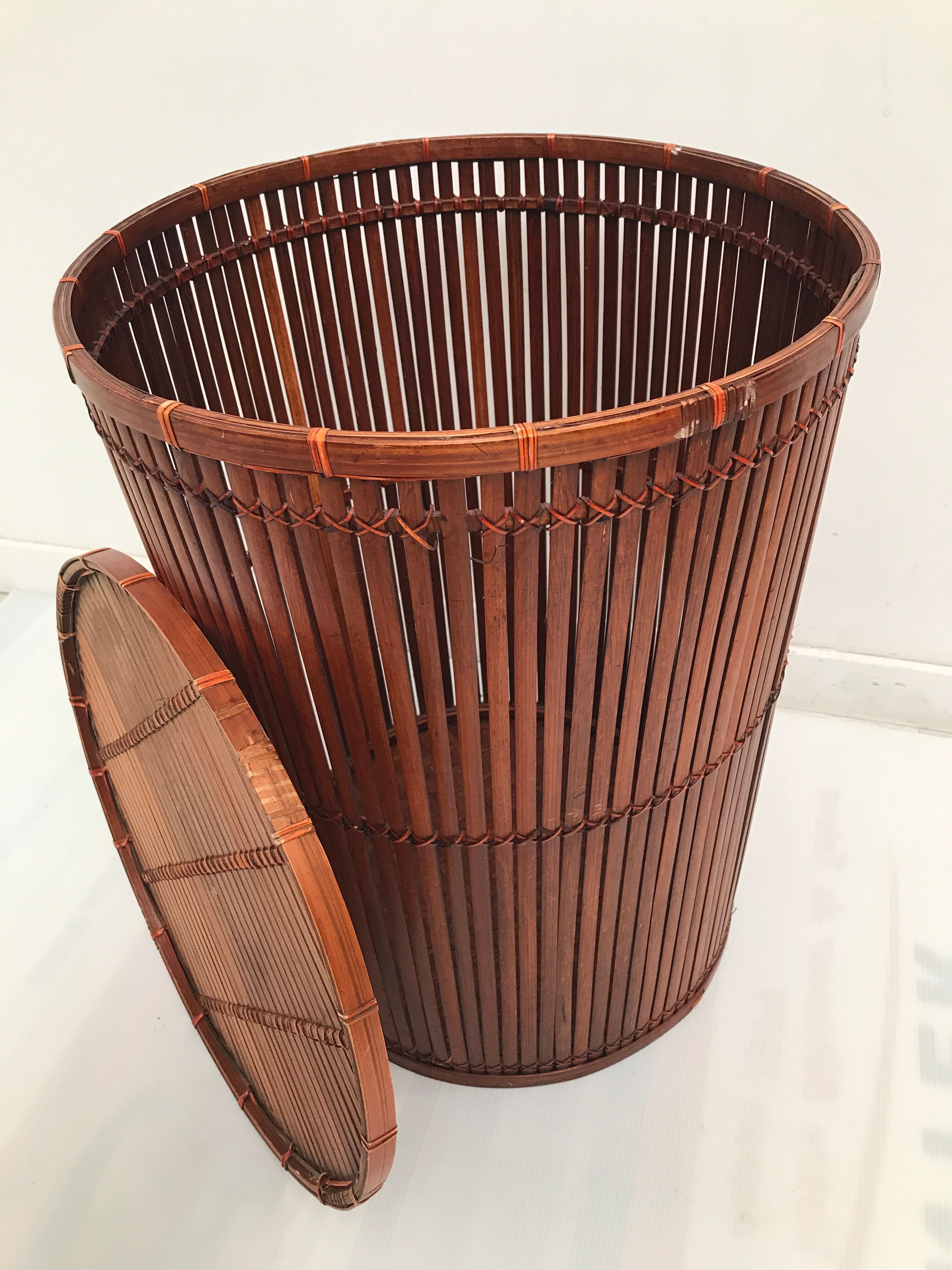 Vintage oval wicker linen basket