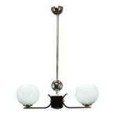 Art Deco Chrome and Opaline Glass Chandelier, Czechoslovakia, 1930s