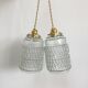 Pair of vintage molded pressed glass pendant lights