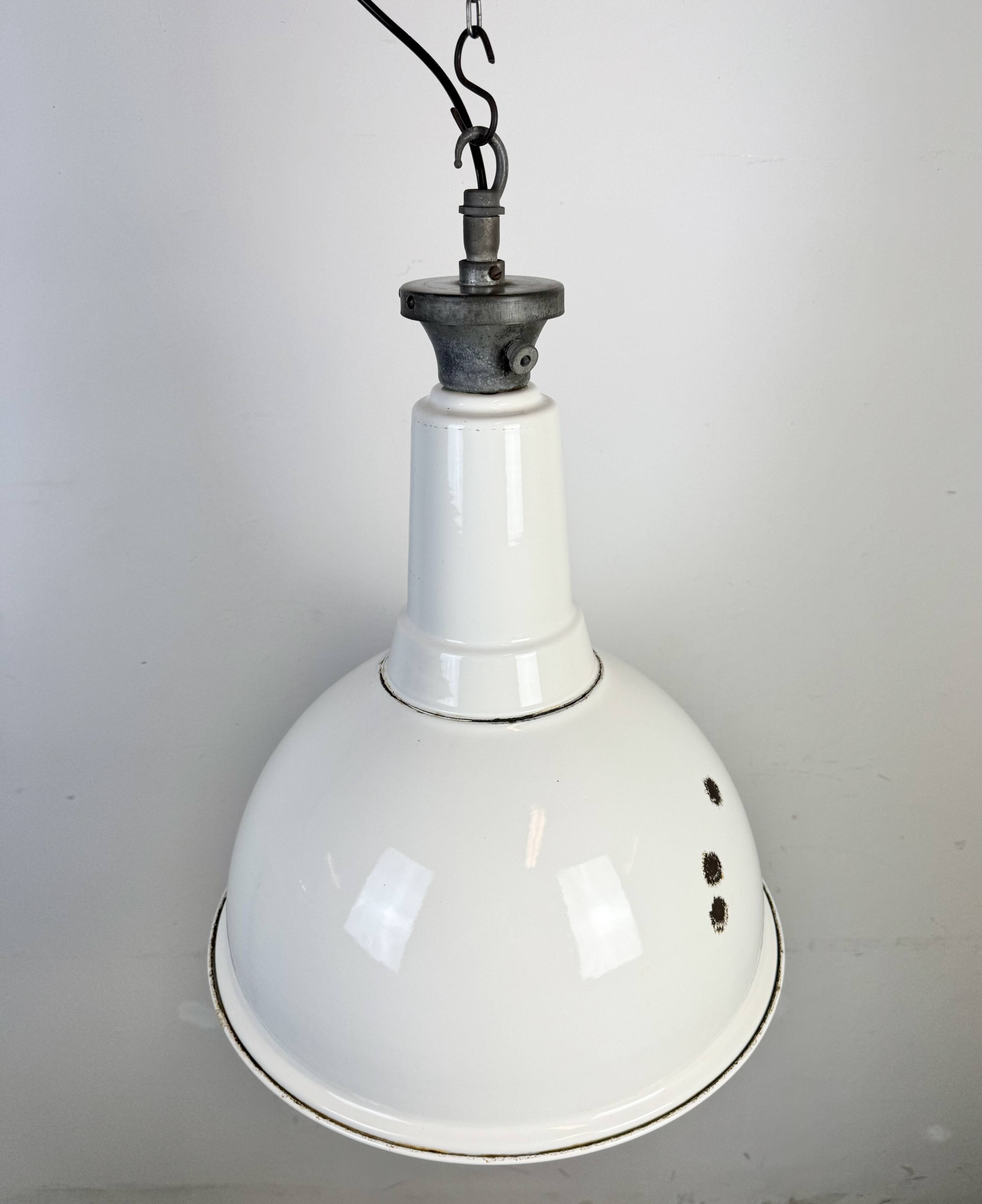 Large Industrial British White Enamel Pendant Lamp from Benjamin, 1960s