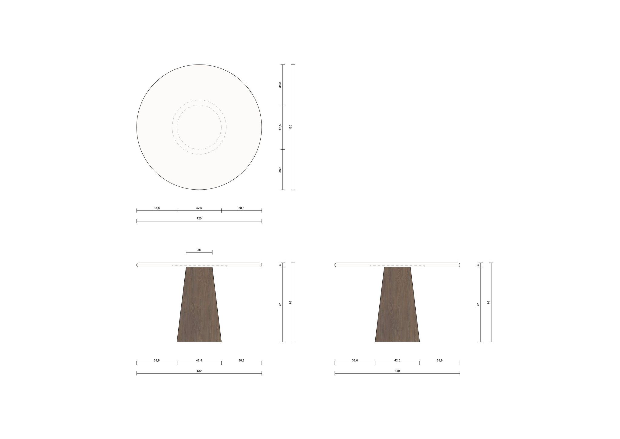 Handcrafted w/ Plaster - Contemporary Textured Dining Table “Cone”- Round 120