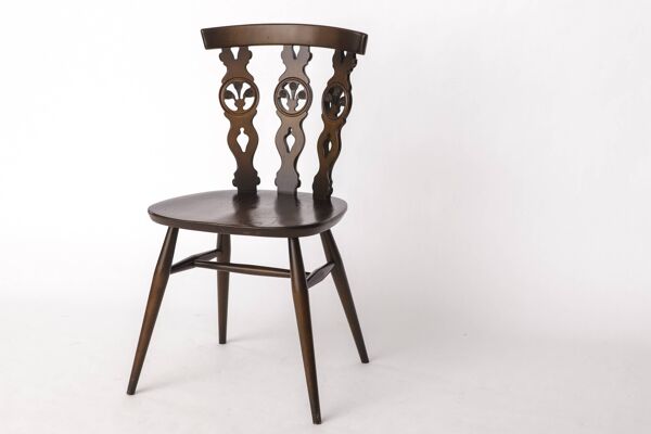Chaise Ercol vintage modèle 375 – Angleterre années 1960 – Bois d'orme – Étiquette d'origine
