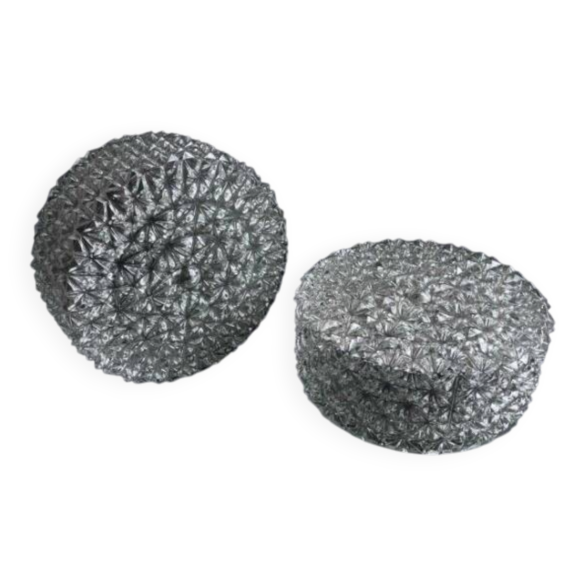 Pair of round vintage moulded glass ceiling lights.