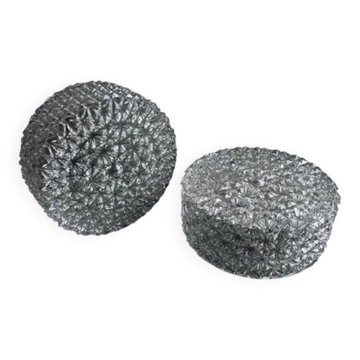 Pair of round vintage moulded glass ceiling lights.