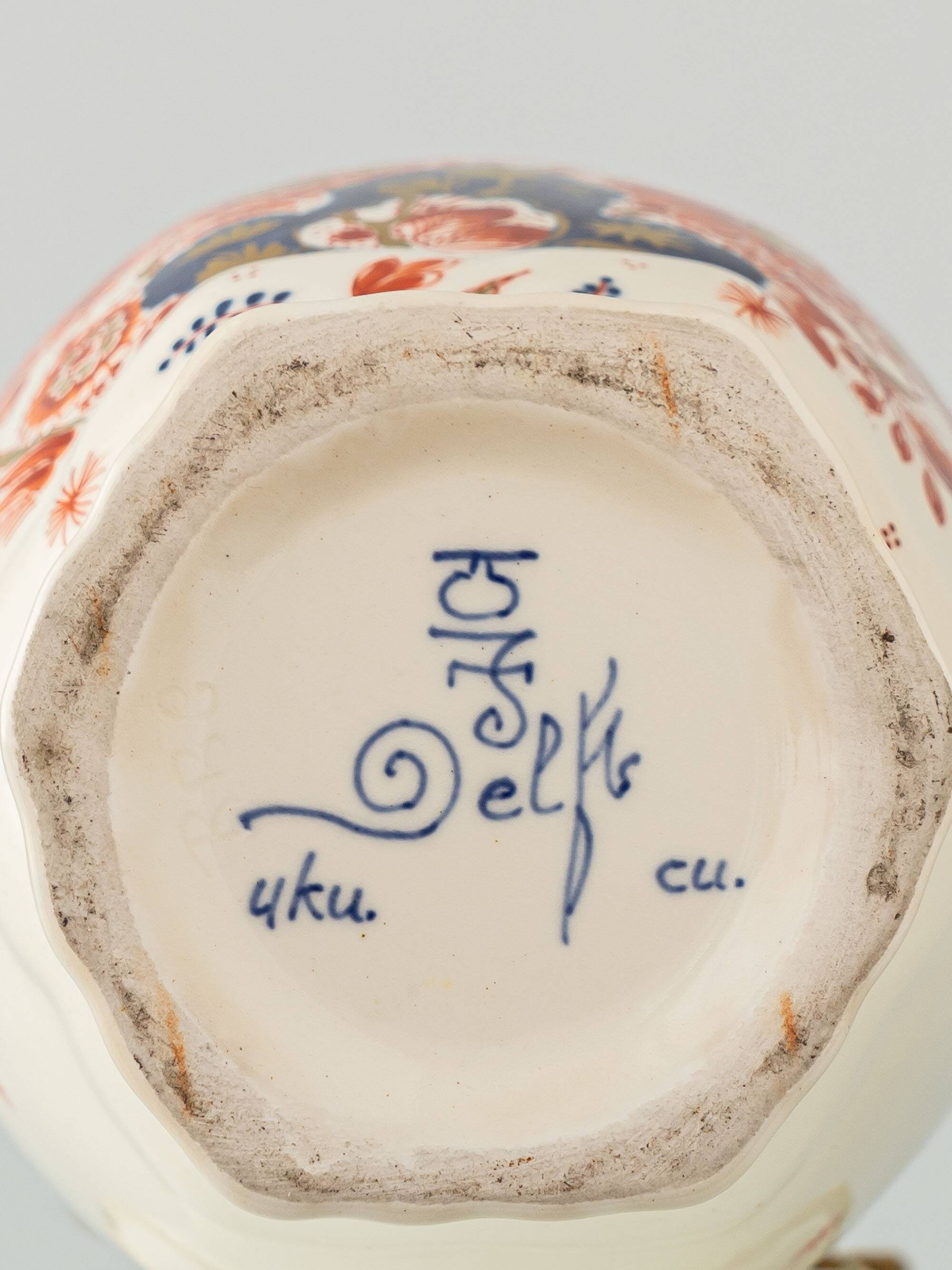 Pair of "Pijnacker" Imari Style Table Lamps from Royal Delft, Hand-Painted with Silk Shades