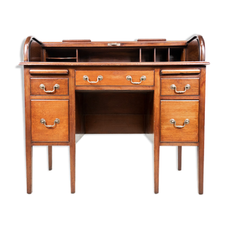 Edwardian tambour roll top mahogany desk