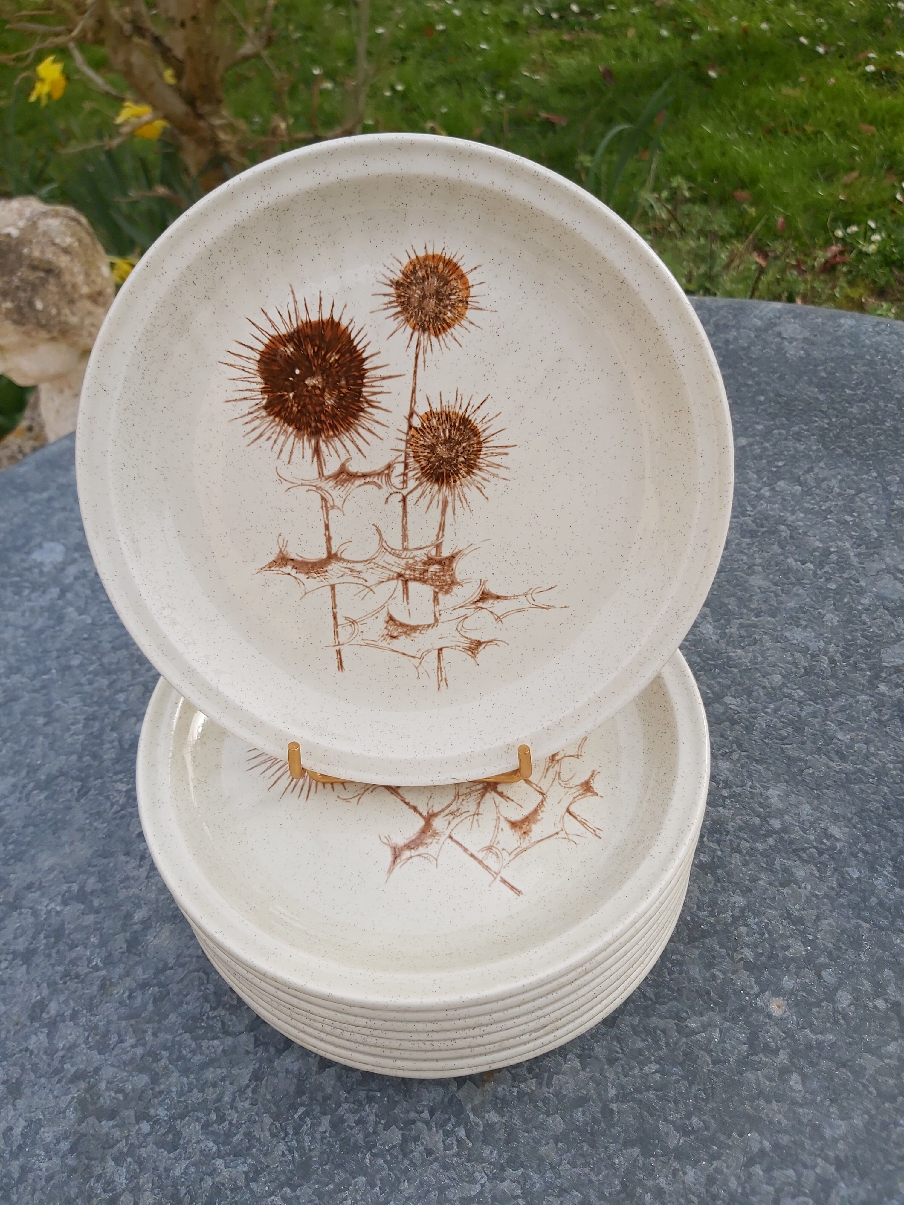 9 dessert plates Sarreguemines decor chardons