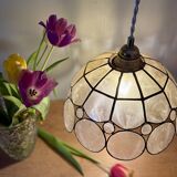 Vintage mother-of-pearl and brass lampshade pendant light