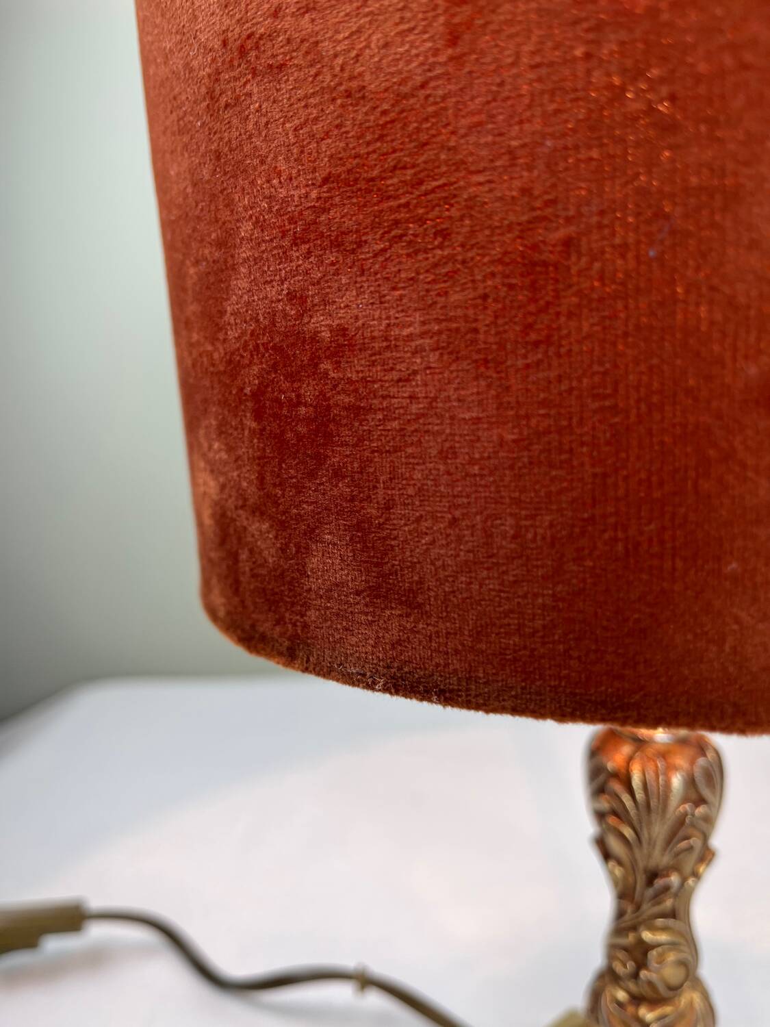 Brass and velvet lamp