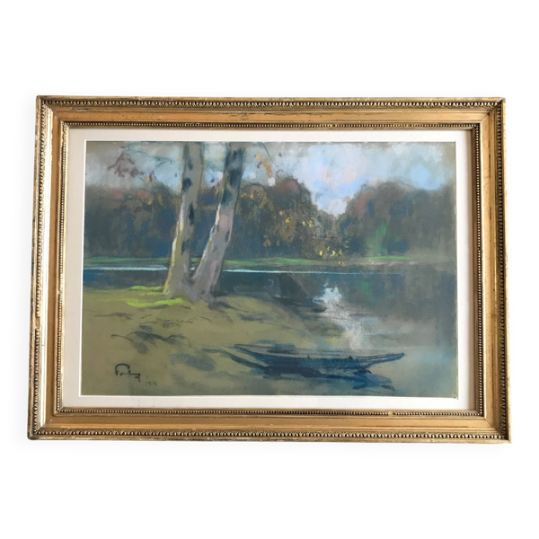 Louis Fortuney : La barque, pastel