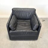 Grand canapé modulable en cuir noir, années 1970