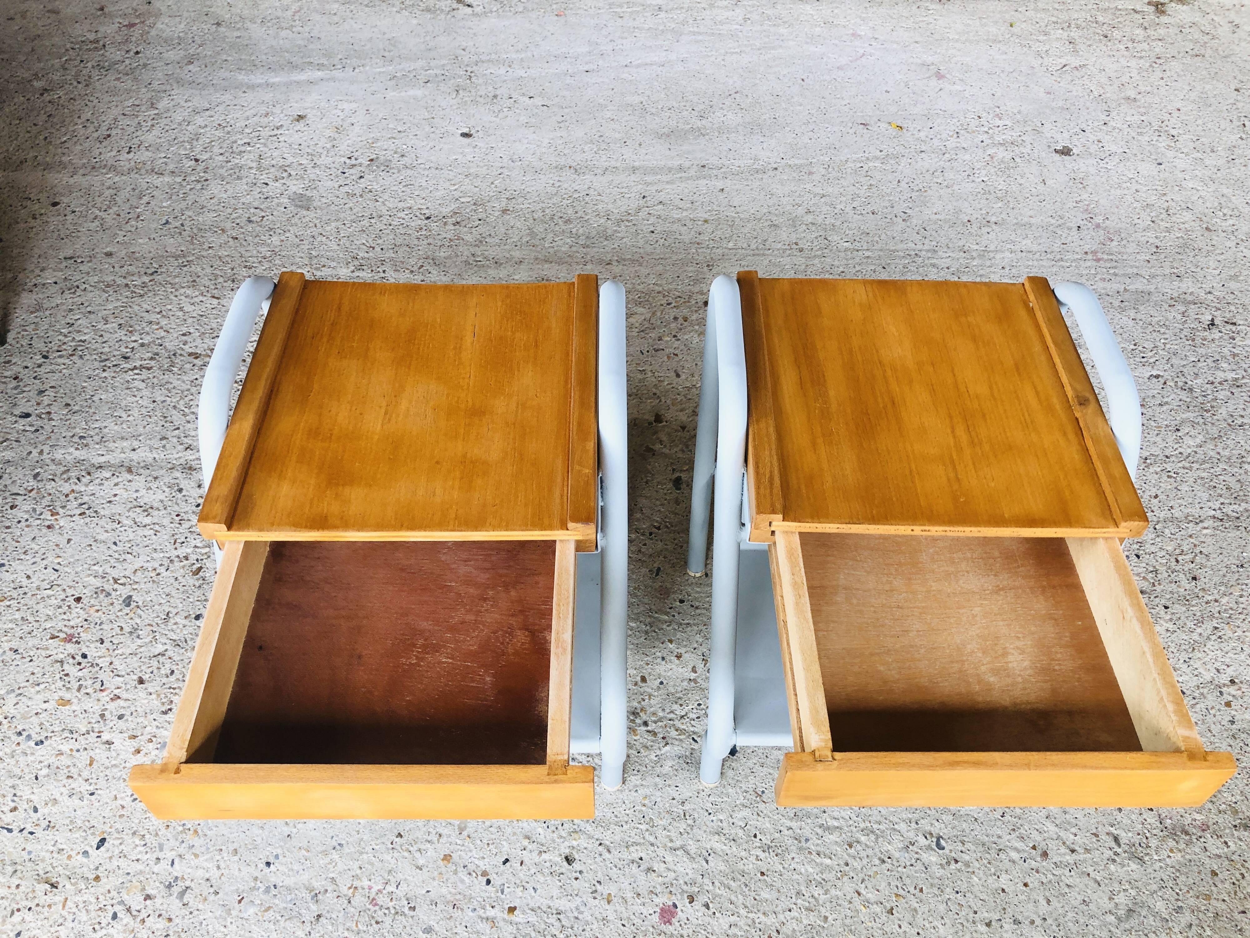Pair of wooden and metal bedsides 50/60