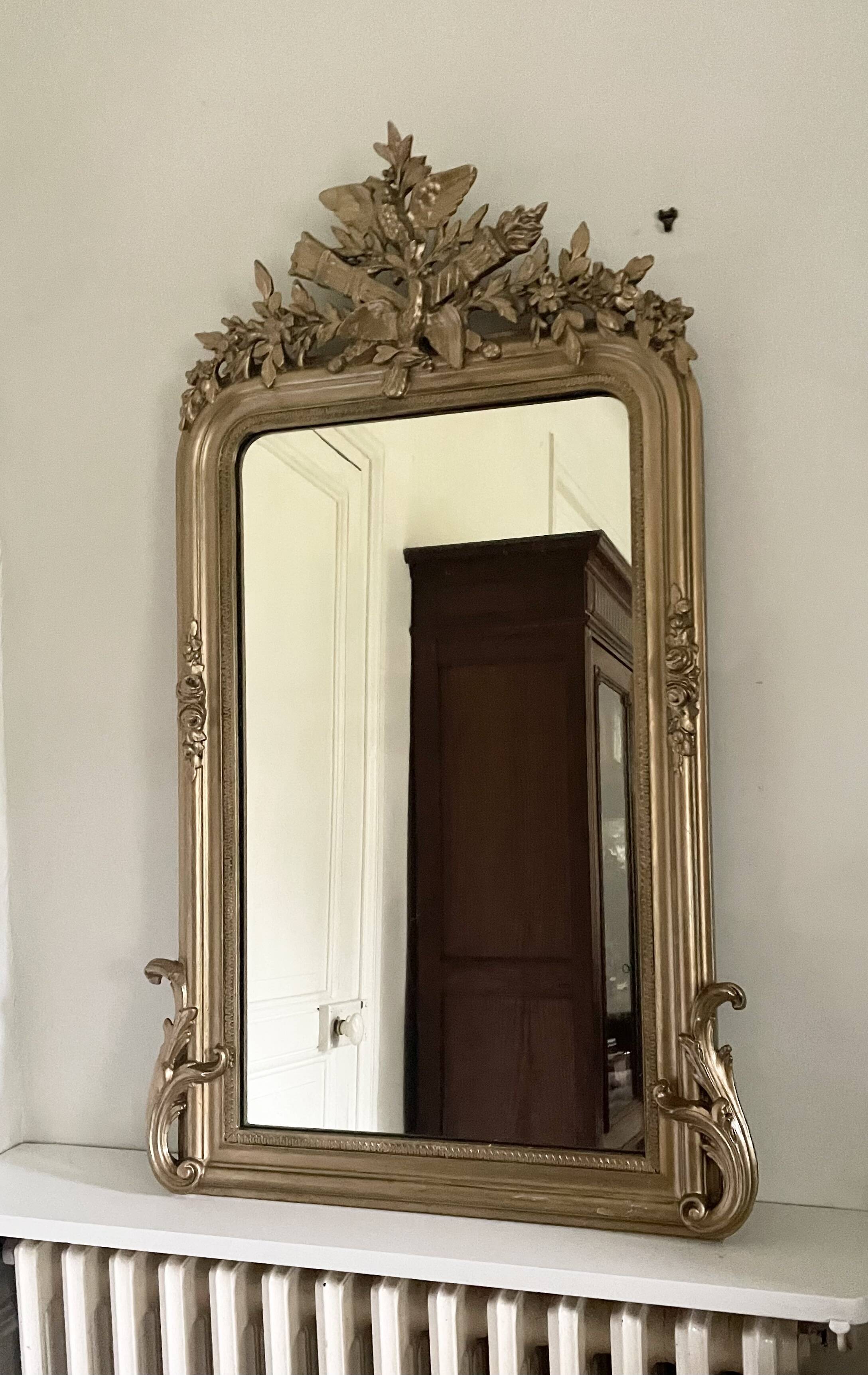 Miroir Napoléon III fronton oiseaux 112 x 67