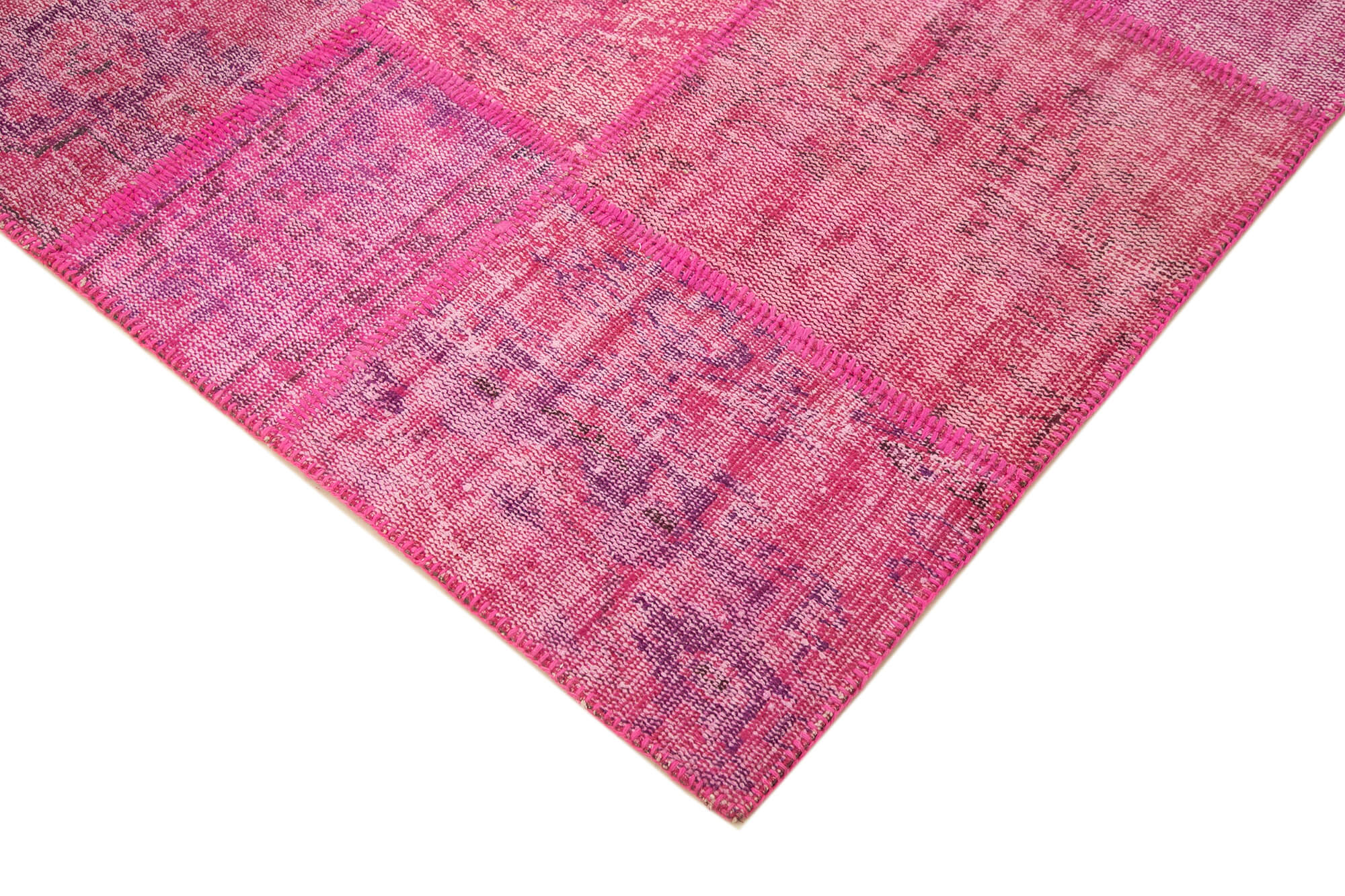 Handwoven oriental overdyed 174 cm x 247 cm pink patchwork carpet