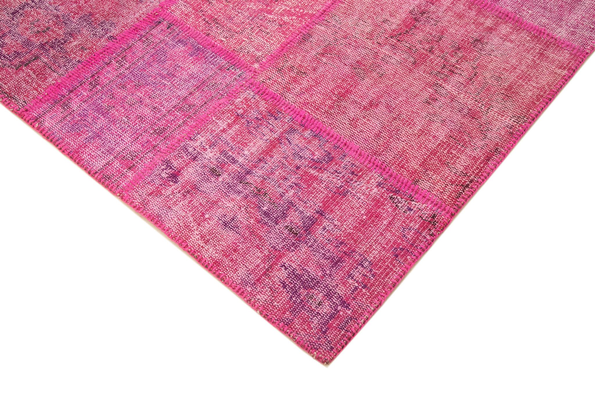 Handwoven oriental overdyed 174 cm x 247 cm pink patchwork carpet