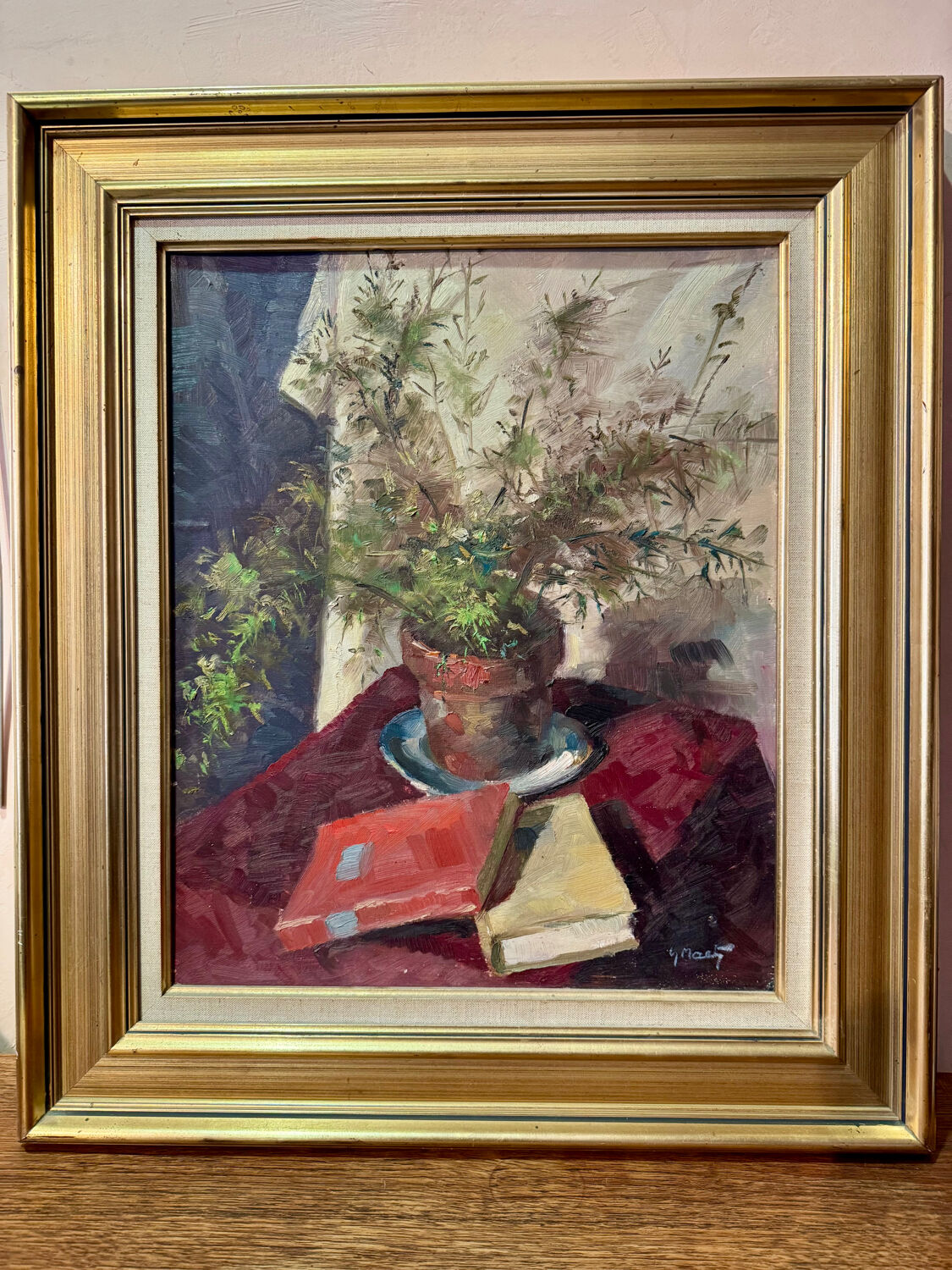 20th century still life painting with books