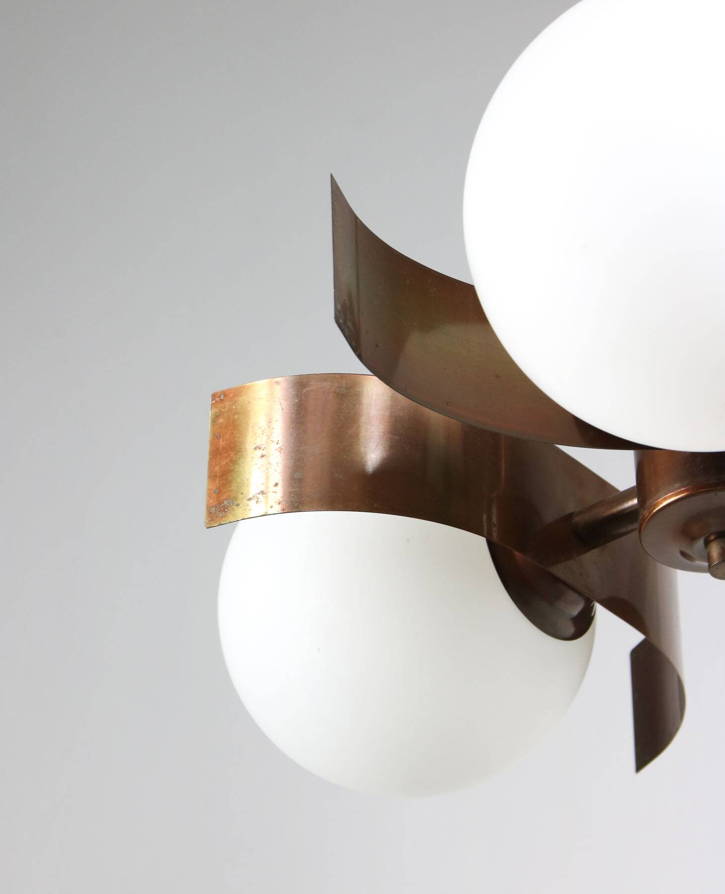 Vintage Italian Copper & Opaline Glass Chandelier
