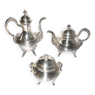 Coffee service in sterling silver minerva goldsmith henri soufflot 19th century. louis xvi style ribbons 1750g