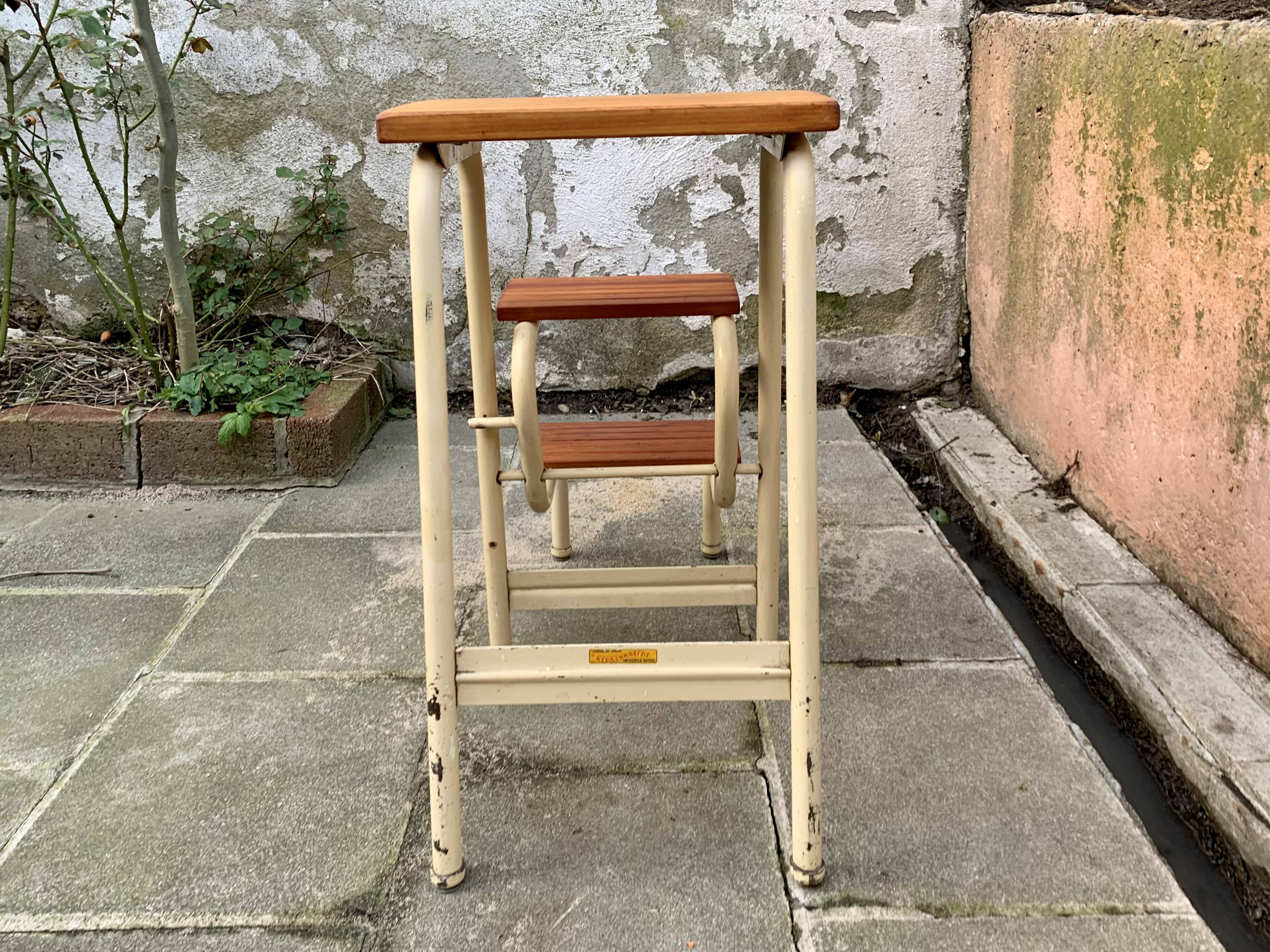 Vintage step stool in wood and steel