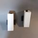Pair of modernist sconces in black metal and white opaline vintage