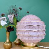 Vintage art deco globe table lamp in pink and gold Clichy glass