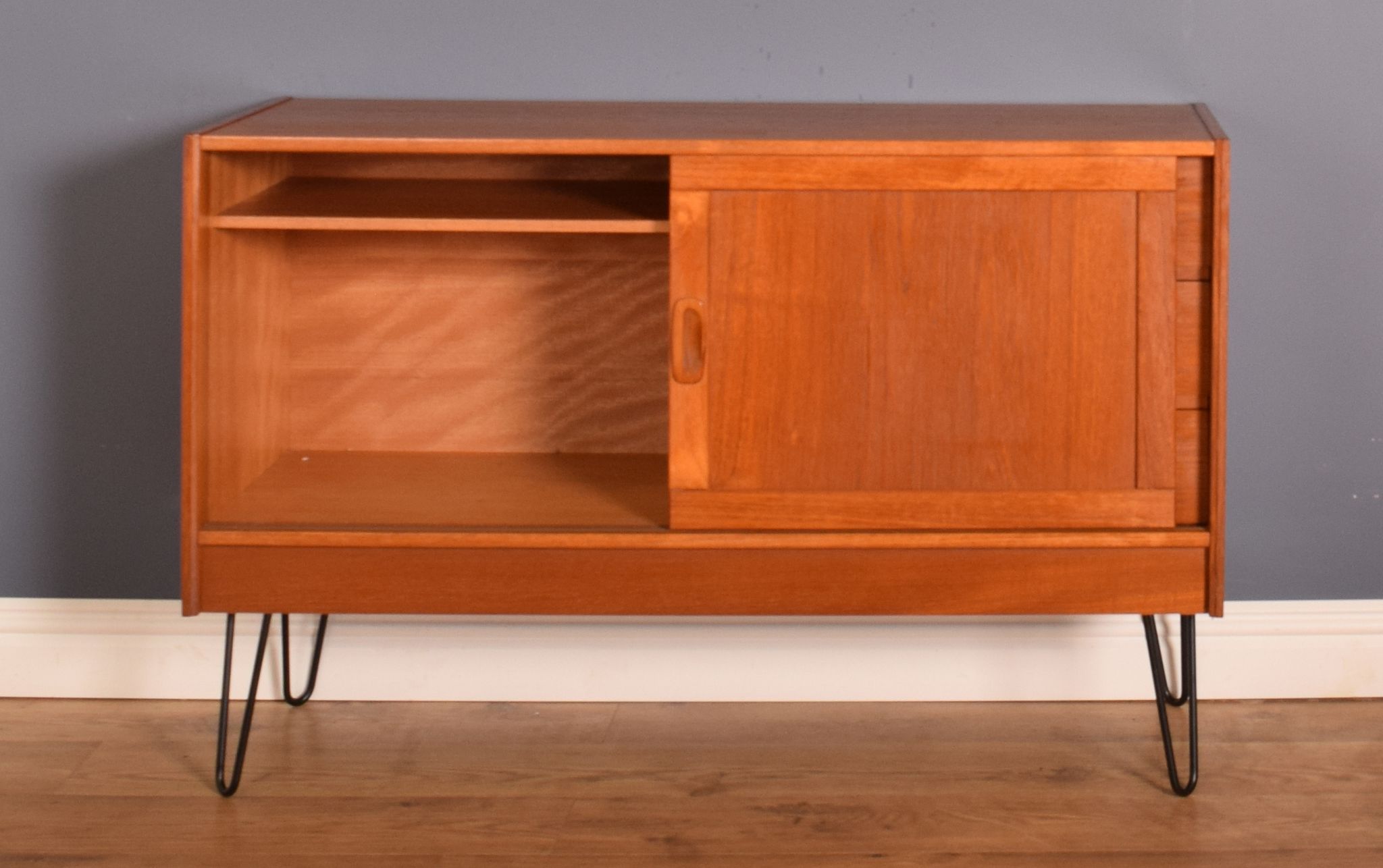 Restored Danish Teak 1960s Short Retro Sideboard Hairpin Legs