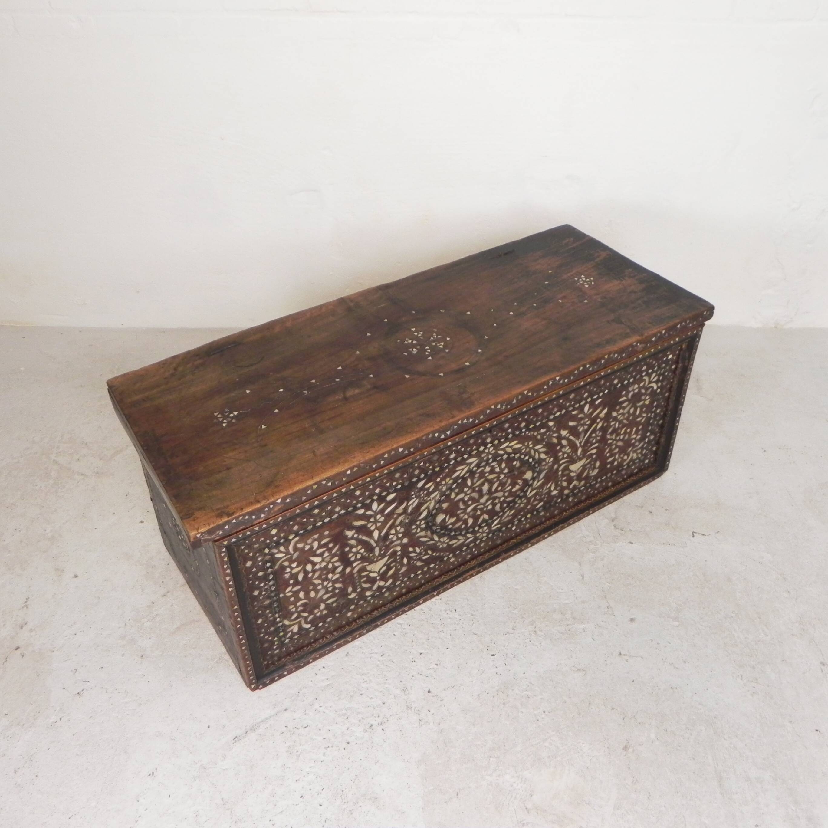 19th century Syrian wedding chest with mother of pearl inlay