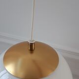 Suspension ball globe in white and gold opaline years 60-70