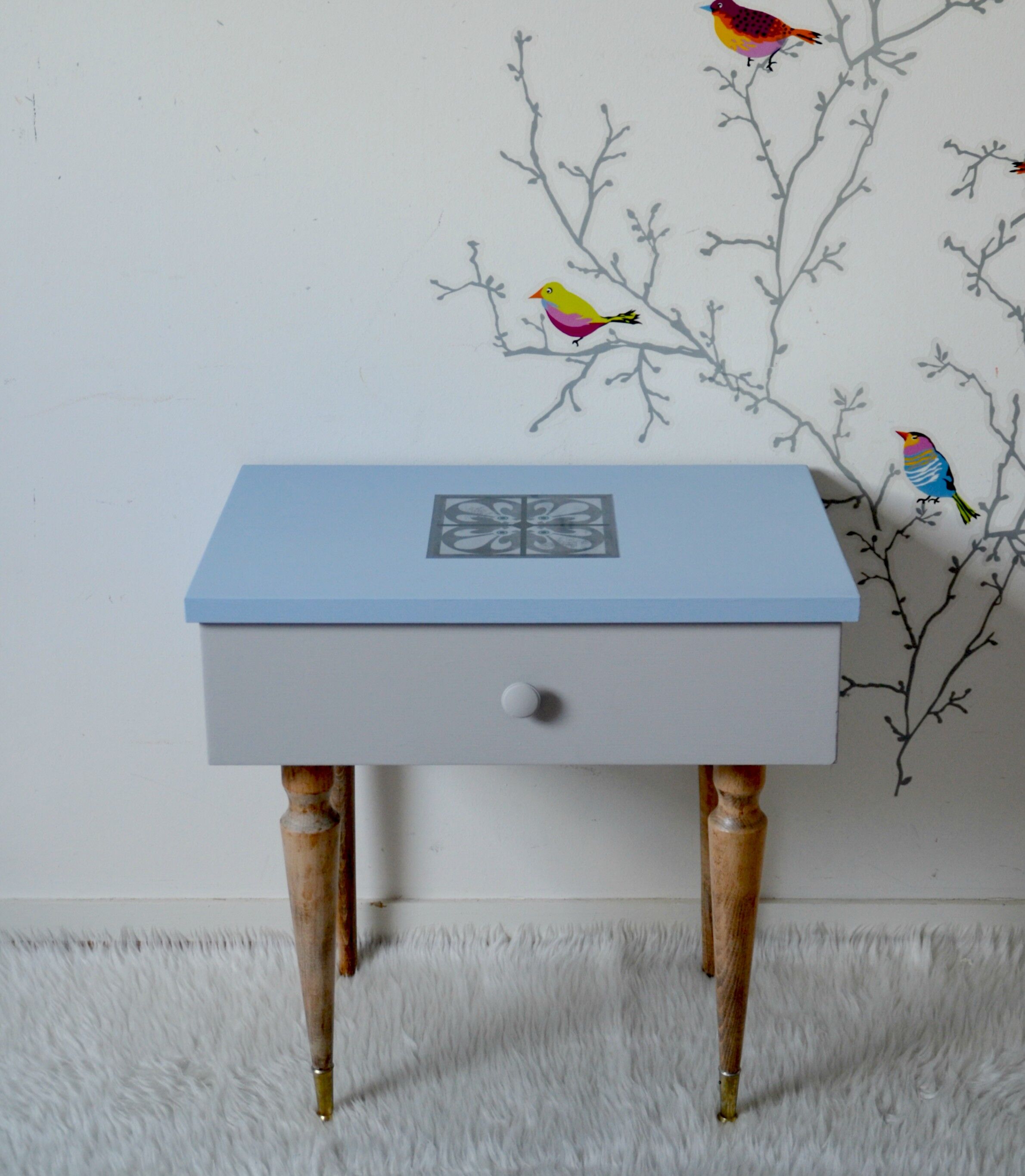 Revamped vintage bedside on blue