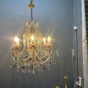 Vintage Italian Crystal Beaded Chandelier with Lilac Glass Bobeches, 1