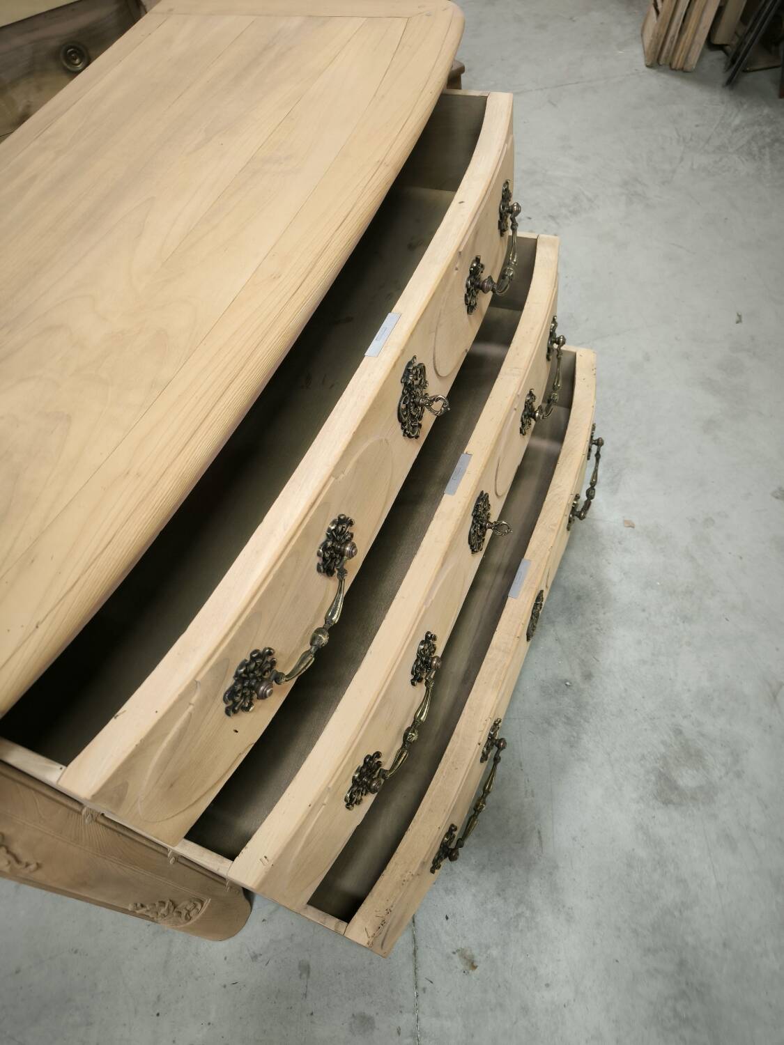 Louis XIV style natural solid cherry wood chest of drawers