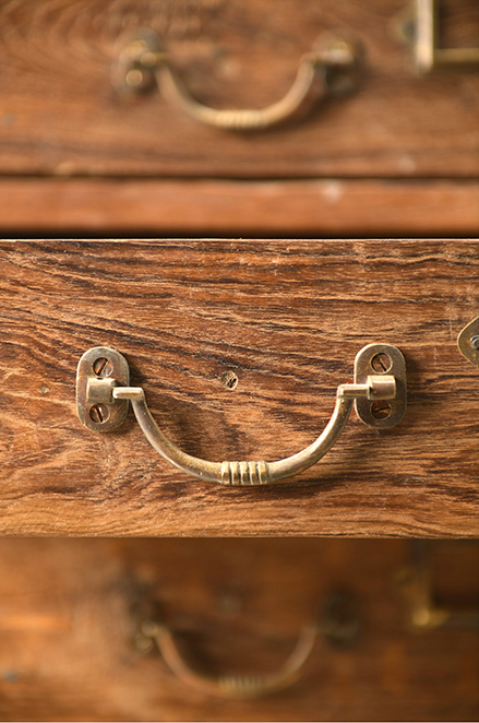 Old teak storage cabinet with 21 drawers