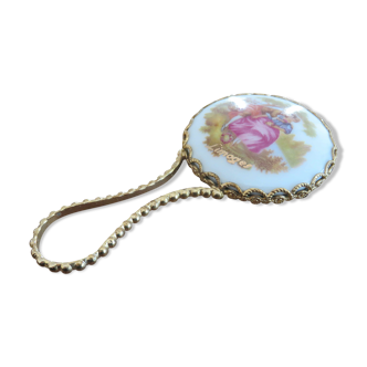 Handheld mirror in porcelain and gilded metal 50s 60s