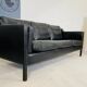 Vintage danish black leather 3 person stouby sofa