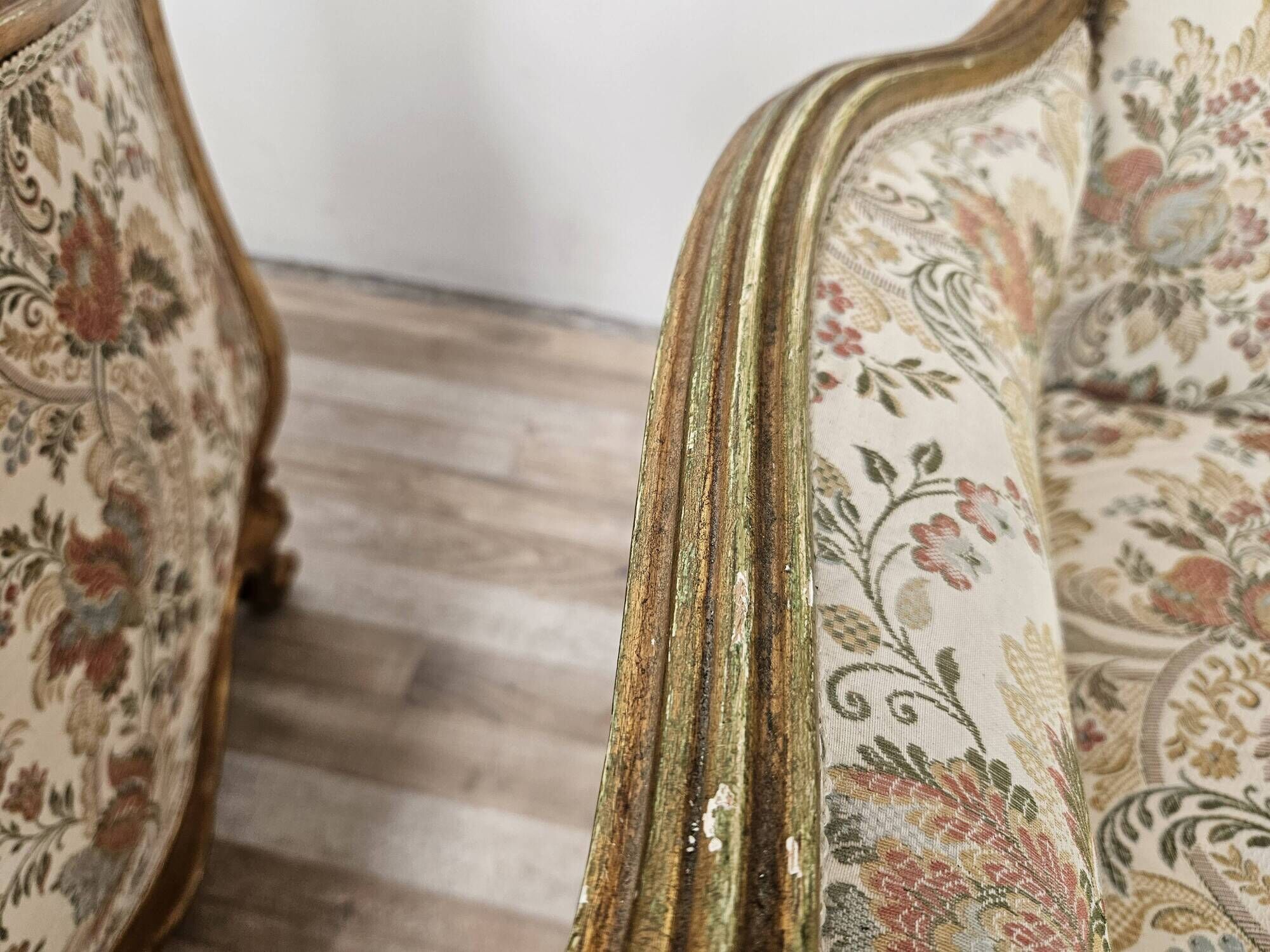 20th Century Italian Baroque Style Bergère Armchairs in Carved and Gilded W