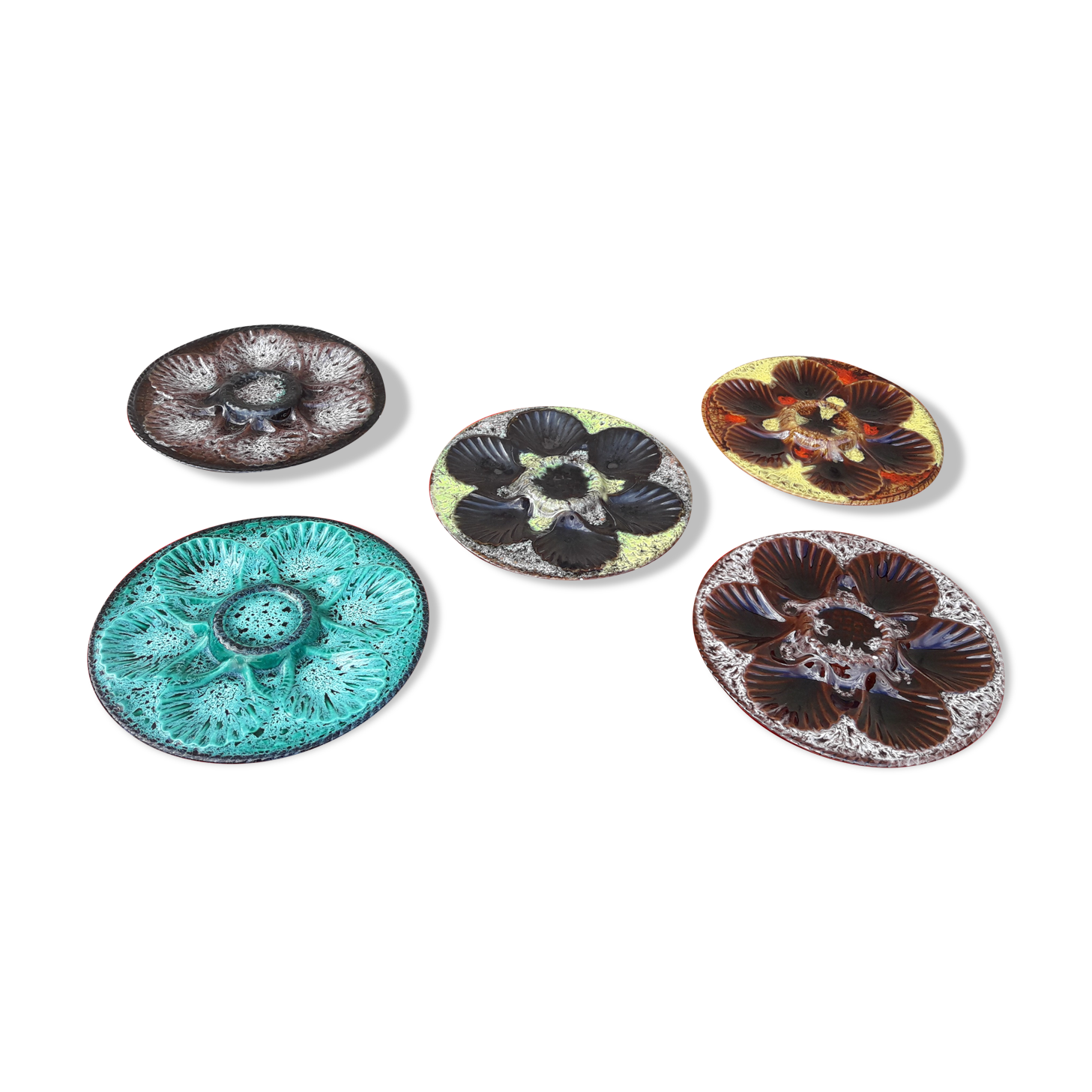 5 plates stamped Marius Giuge potter artist Vallauris diam 23.5 cm