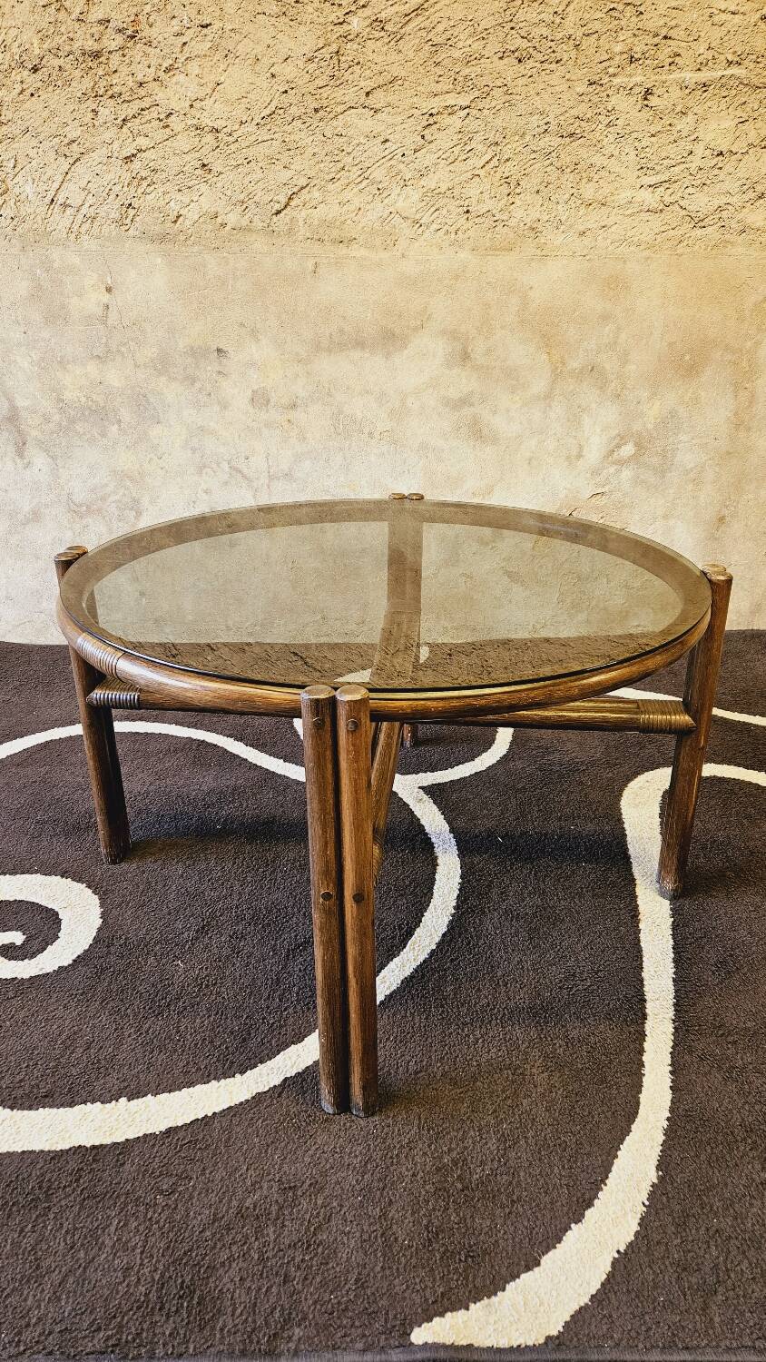Bamboo and smoked glass coffee table 1970