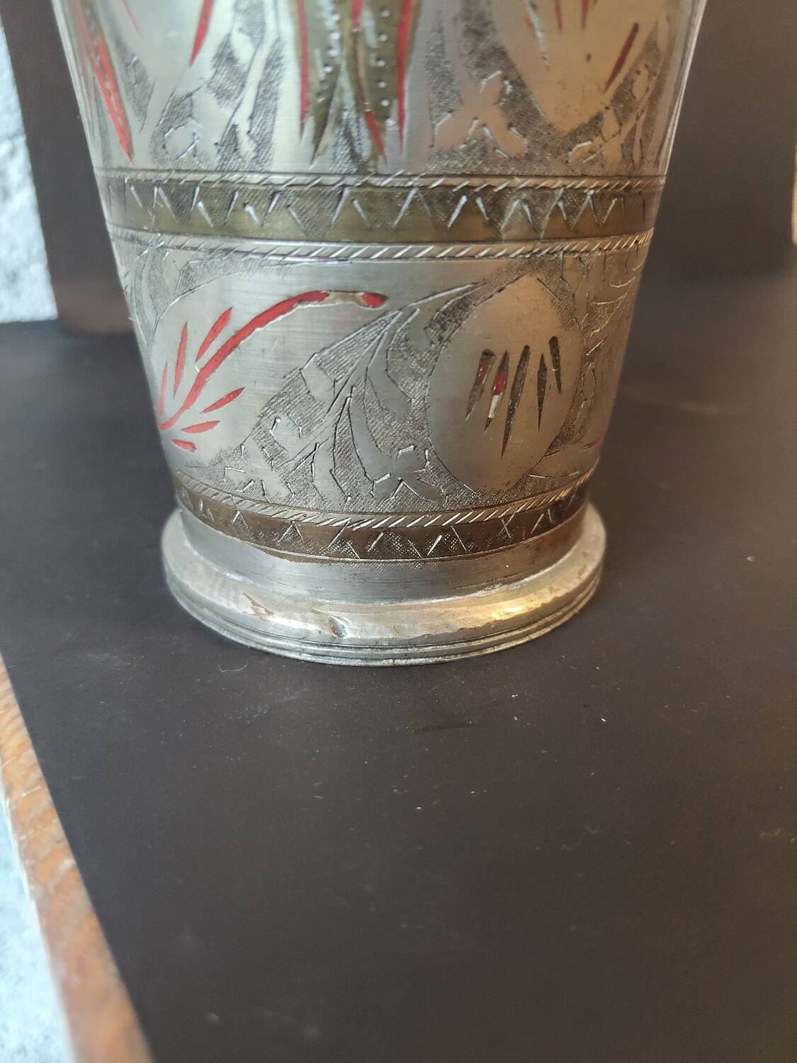 Antique engraved brass lassi glass – Indian artisanal bohemian vase