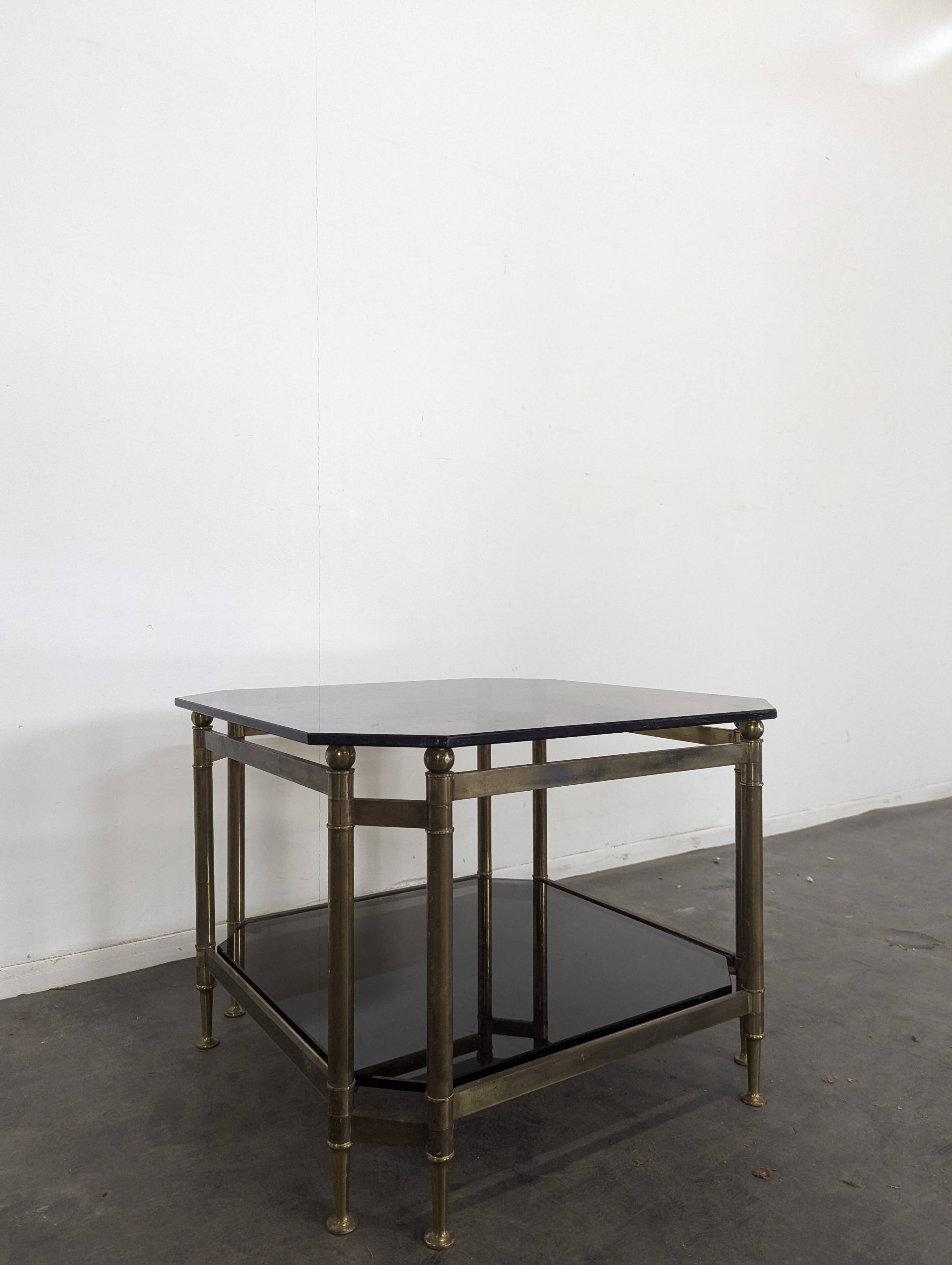 80s brass and smoked glass coffee table