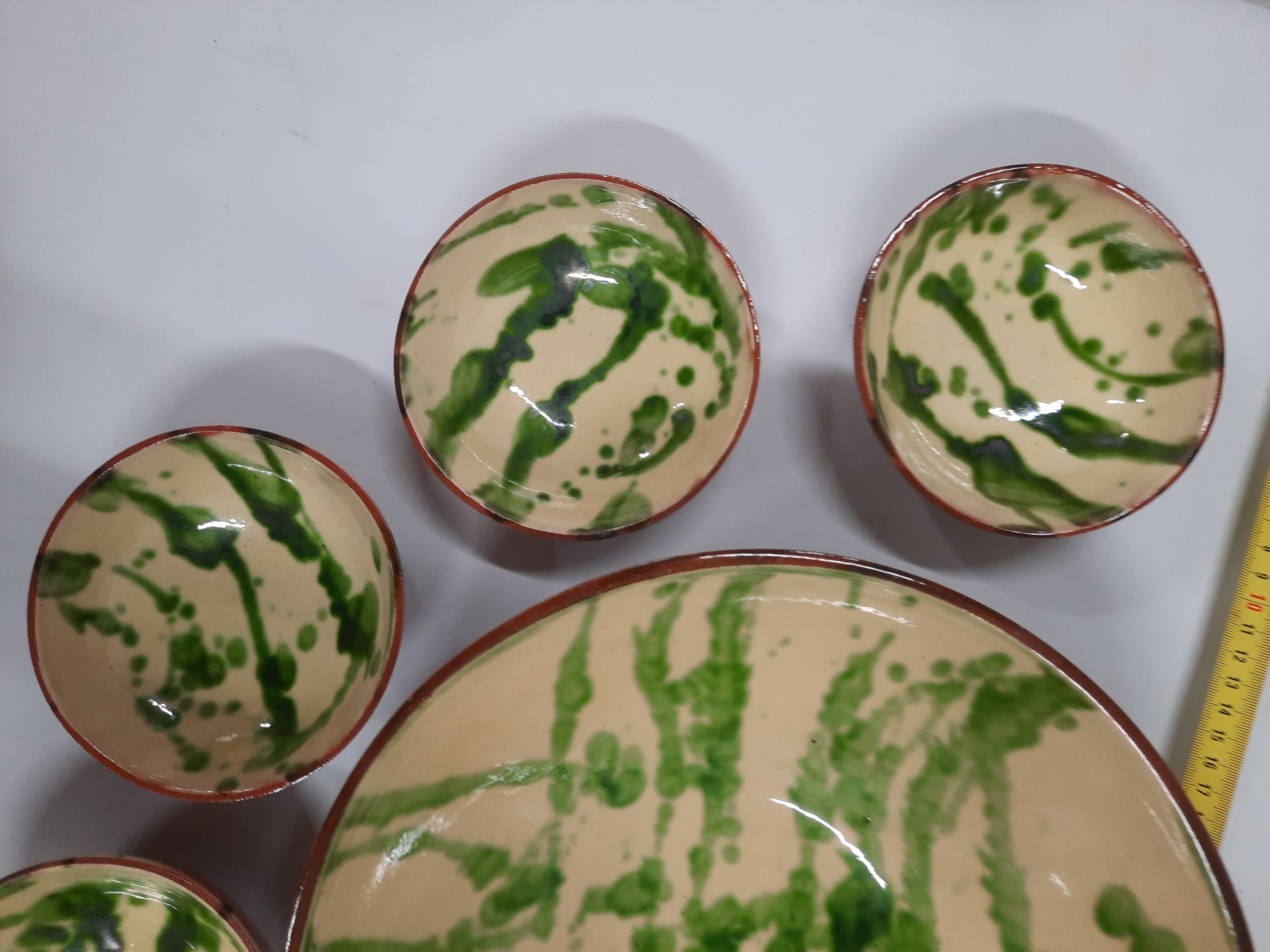 Glazed terracotta dessert service from alsace