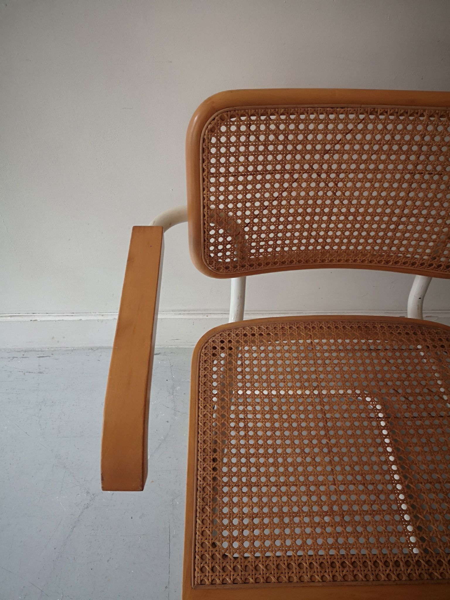 B64 armchair in white metal and canning by Marcel Breuer, Italy