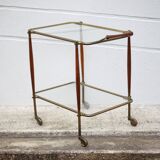 Rolling trolley in wood and brass, rolling bar, servant, trolley, 1950 Cesare Lacca for arredoluce