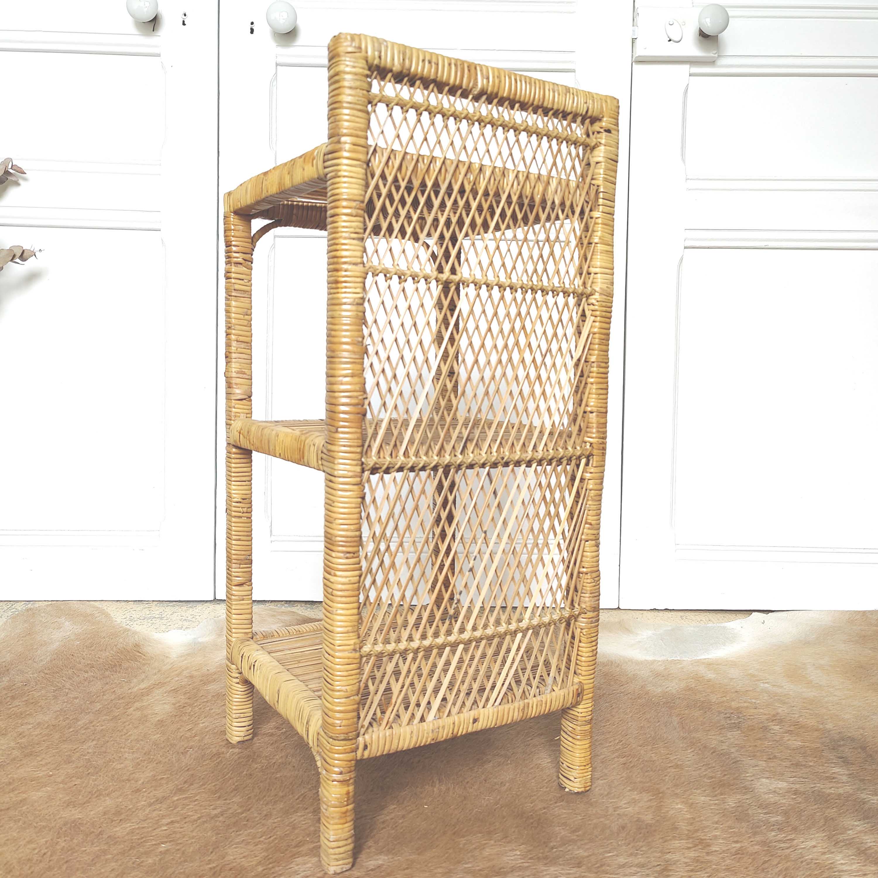 Vintage rattan bedside shelf and bamboo braiding