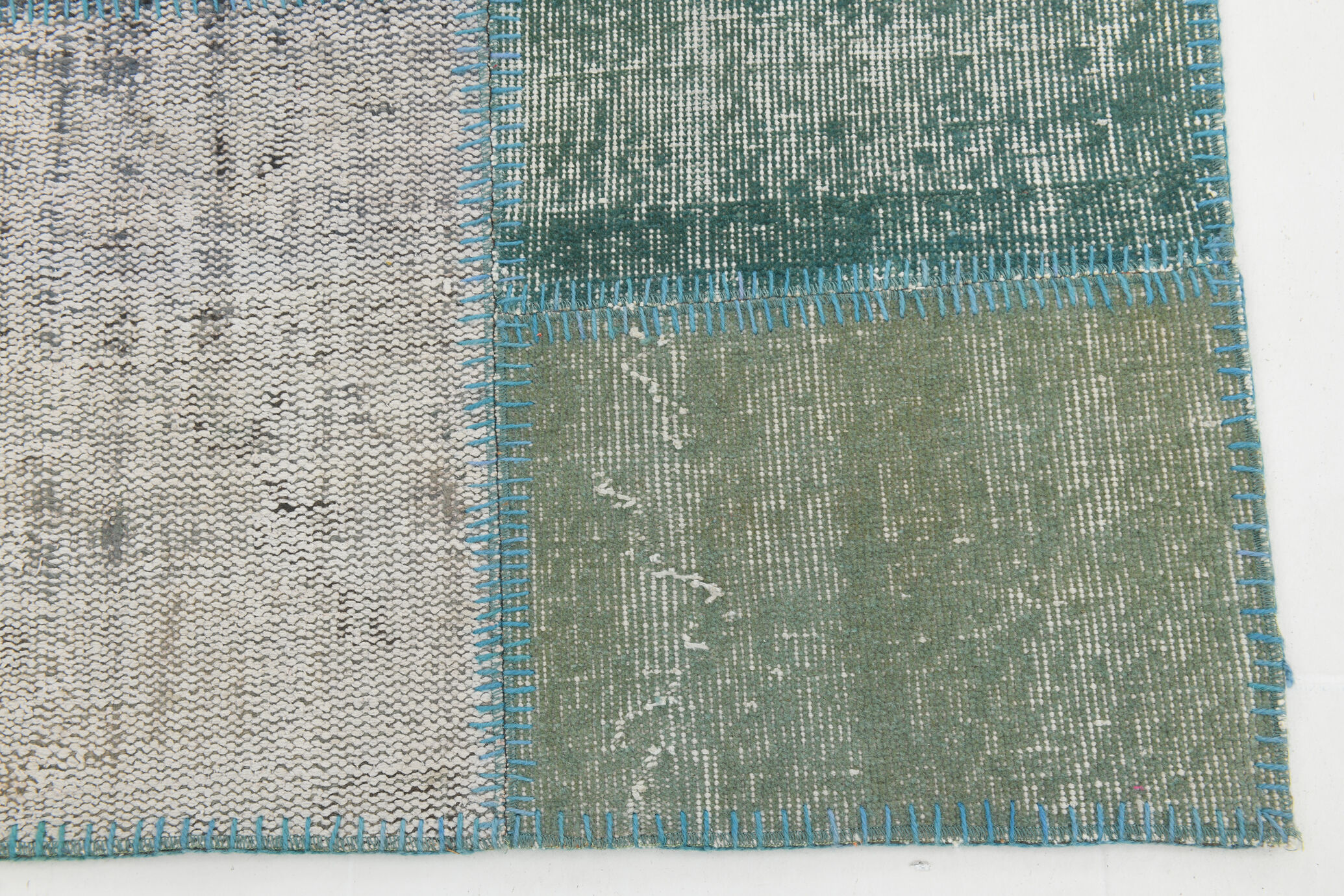 7x10 Green Vintage Patchwork Rug 300x210Cm